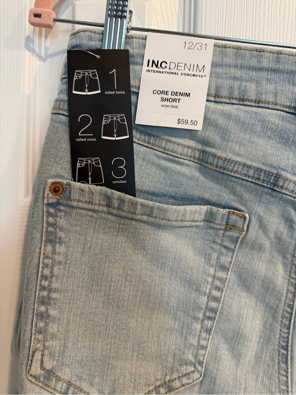 INC International Concepts Light Blue Denim Roll-Hem Shorts - Picture 4 of 8